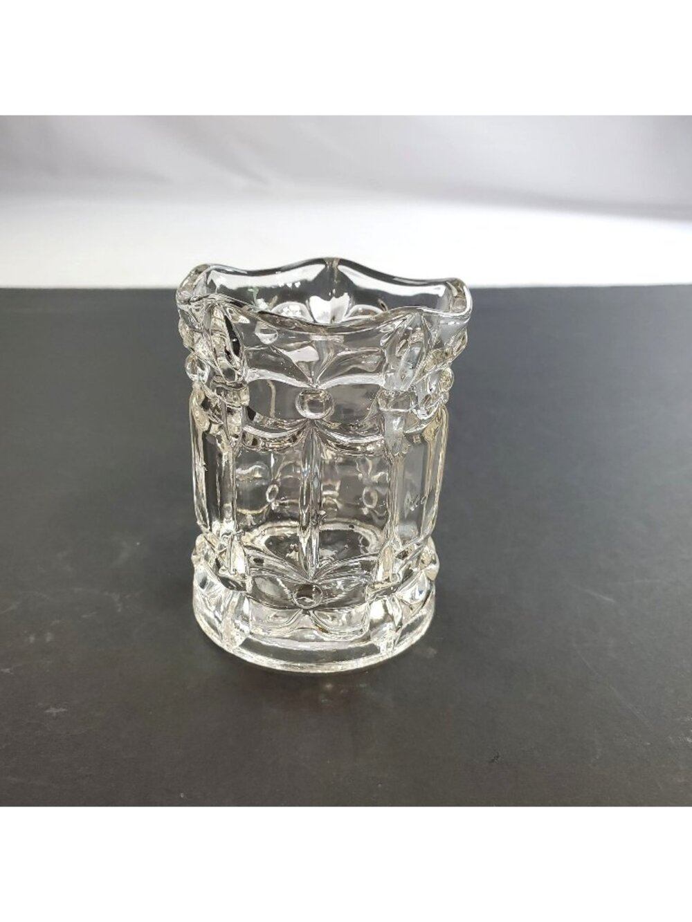 Vintage Clear Cut Glass Toothpick Holder X Bull's Eye Pattern Decorative